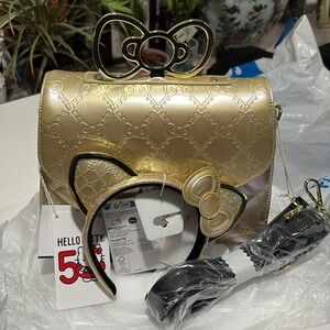 Hello kitty 50th gold anniversary Loungefly with matching LF ears set. New.